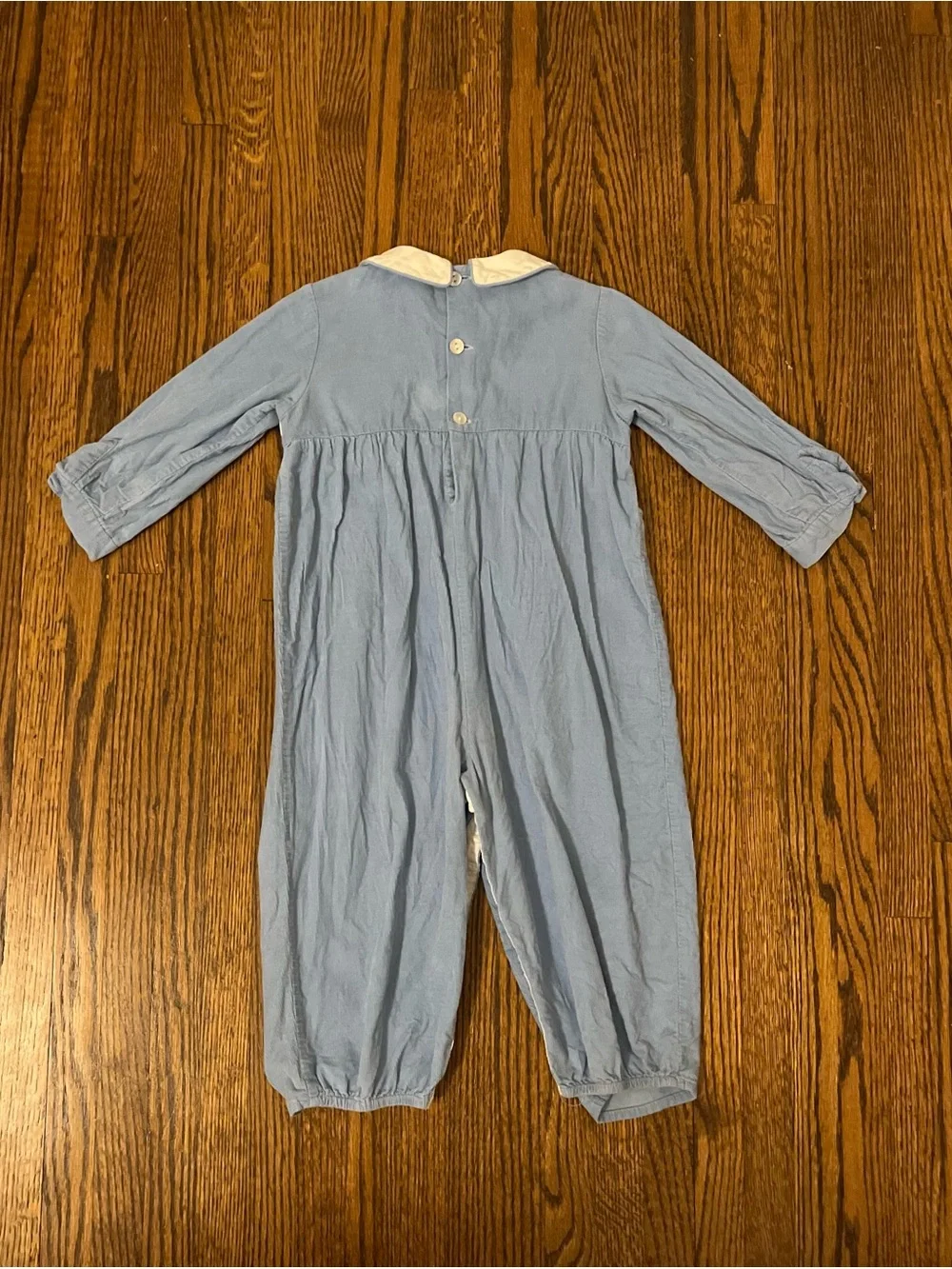 Vive La Fête Light Blue Smocked Baby Romper with Trucks